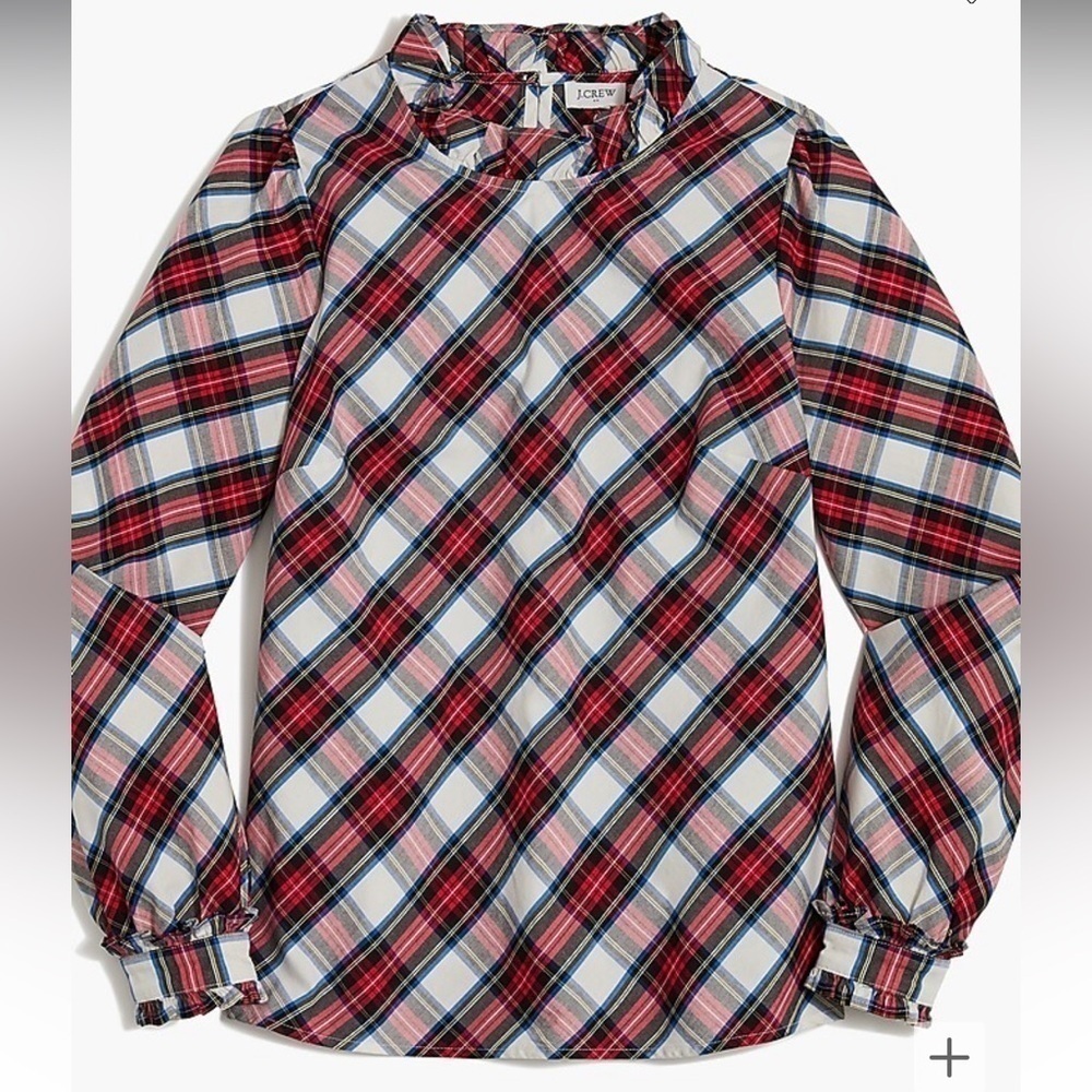 J crew factory‎ Cotton-blend poplin ruffleneck top